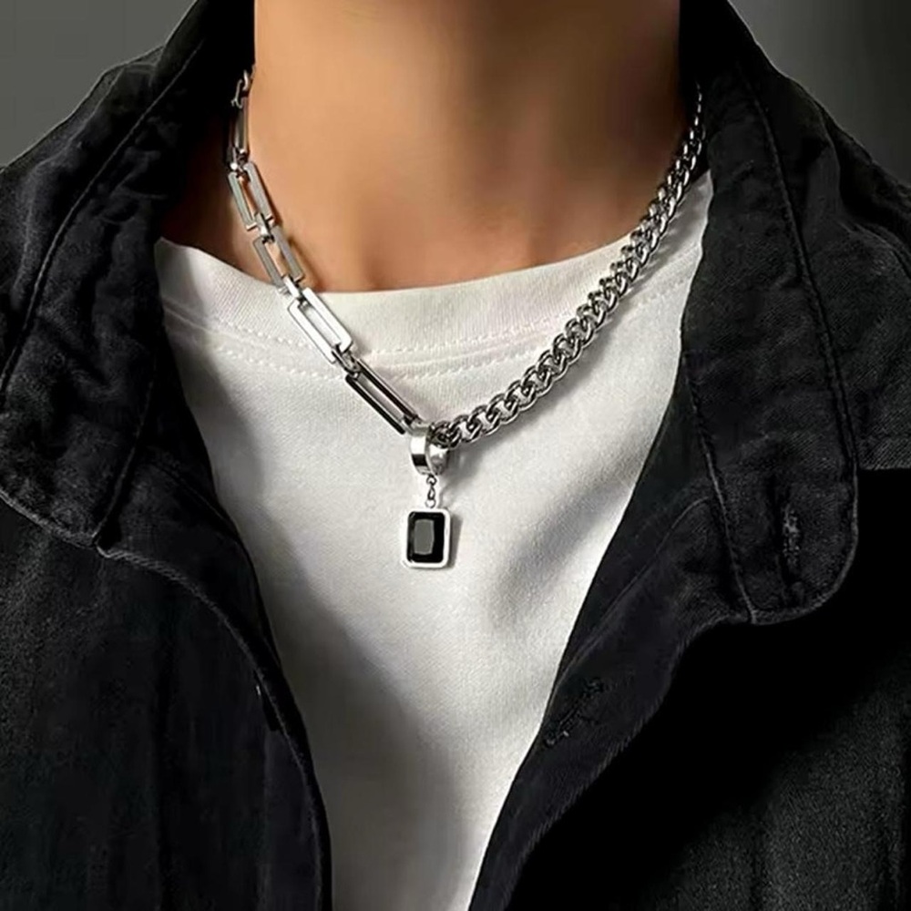 Silver and Black Pendant Necklace